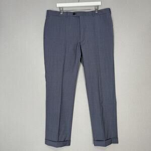 Ike Behar Bianchi Dress Pants Mens 42 Blue Wool Houndstooth Suit‎ Slacks Cuffed